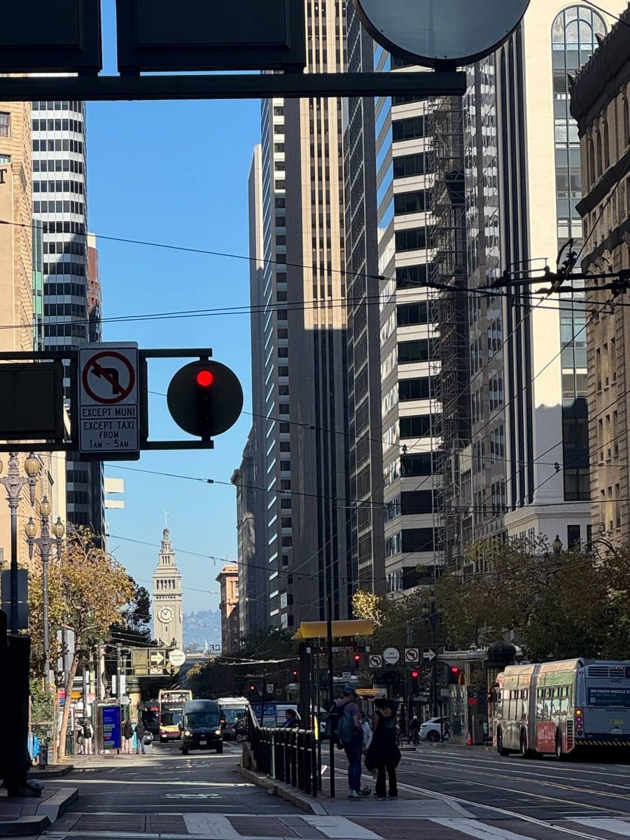 Market Street between towers looking toward the Ferry Building clock tower